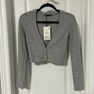 Zara Gray Cardigan with Pearl Details